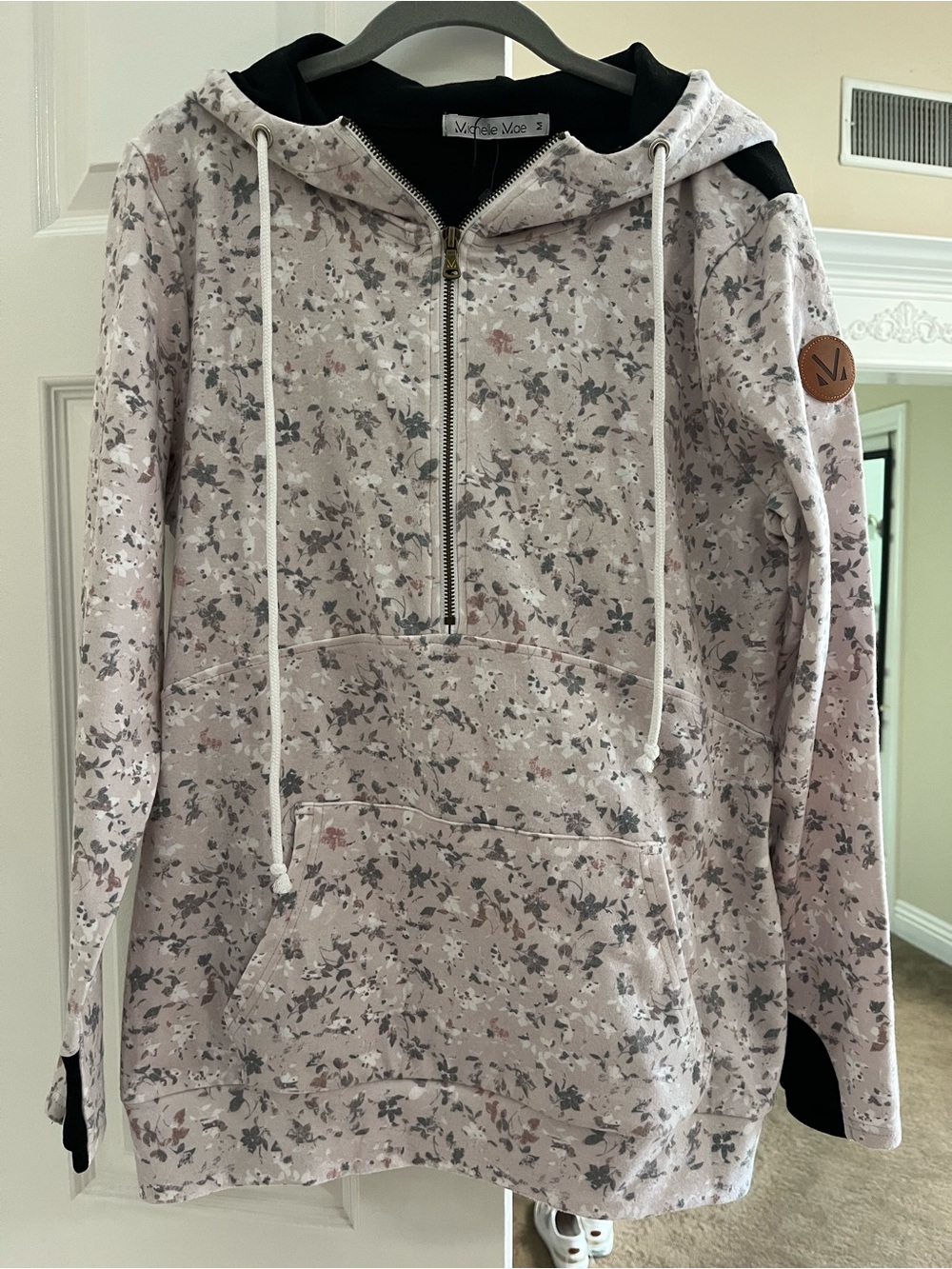Michelle Mae Pink and Black Floral Half-Zip Hoodie